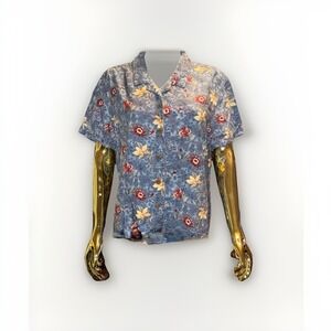 Island Traders Women's Floral Hawaiian Shirt Blue Large XL